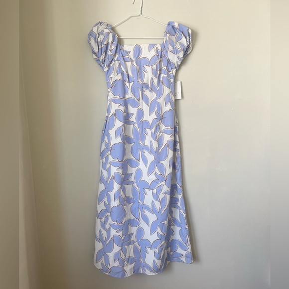 a new day Dresses & Skirts - A New Day Blue and Cream Cottagecore Leaf Print Midi Dress Bohemian